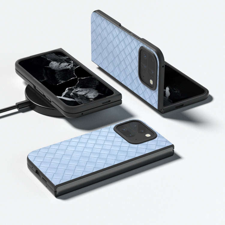 For Google Pixel 9 Pro Fold Black Frame Woven Texture PU Phone Case(Light Blue)