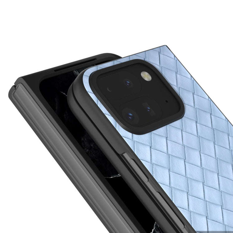 For Google Pixel 9 Pro Fold Black Frame Woven Texture PU Phone Case(Light Blue)