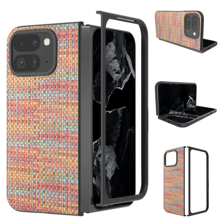 For Google Pixel 9 Pro Fold Black Frame Color Lattice Texture PU Phone Case(Tangerine)
