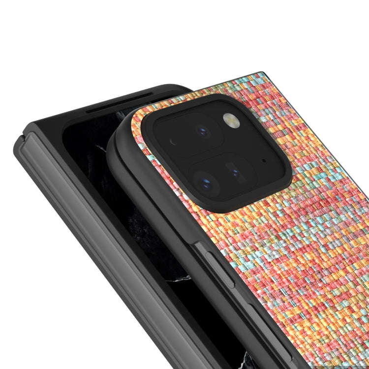 For Google Pixel 9 Pro Fold Black Frame Color Lattice Texture PU Phone Case(Tangerine)