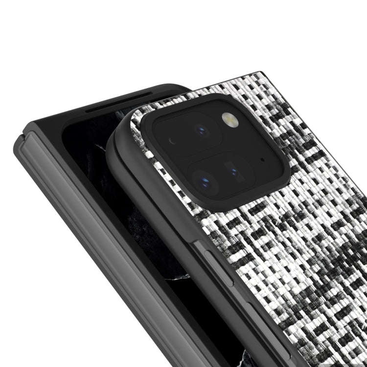 For Google Pixel 9 Pro Fold Black Frame Color Lattice Texture PU Phone Case(Black)