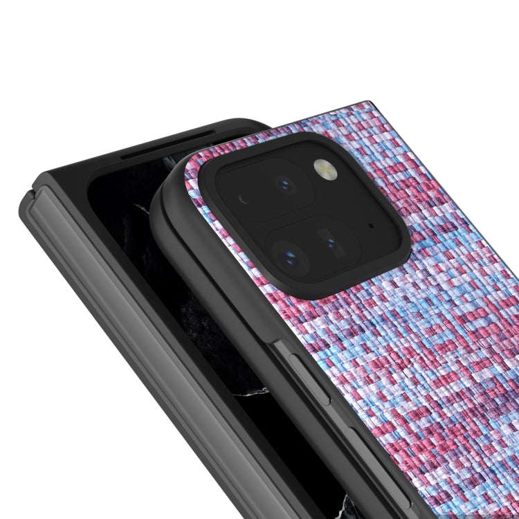 For Google Pixel 9 Pro Fold Black Frame Color Lattice Texture PU Phone Case(Purple)