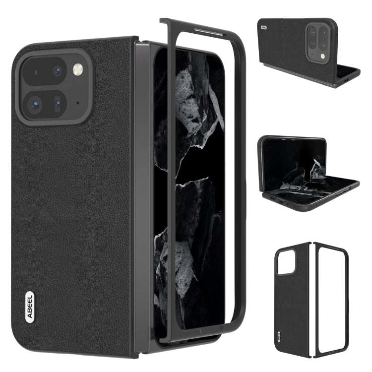 For Google Pixel 9 Pro Fold ABEEL Genuine Leather Wave Black Edge Phone Case(Black)