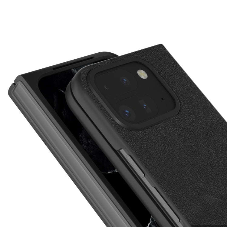 For Google Pixel 9 Pro Fold ABEEL Genuine Leather Wave Black Edge Phone Case(Black)