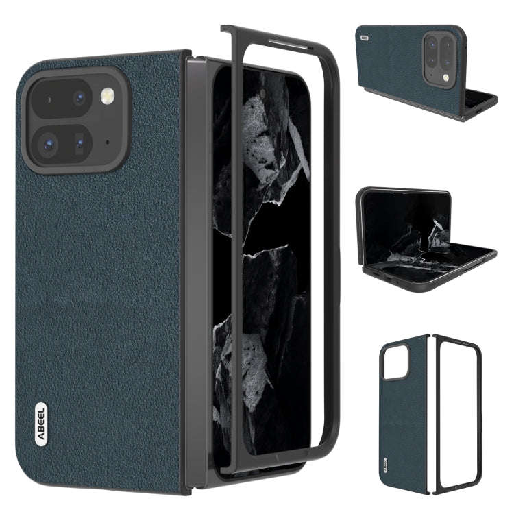 For Google Pixel 9 Pro Fold ABEEL Genuine Leather Wave Black Edge Phone Case(Green)
