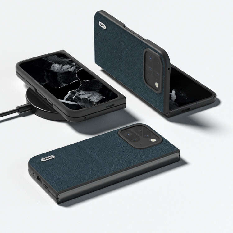 For Google Pixel 9 Pro Fold ABEEL Genuine Leather Wave Black Edge Phone Case(Green)