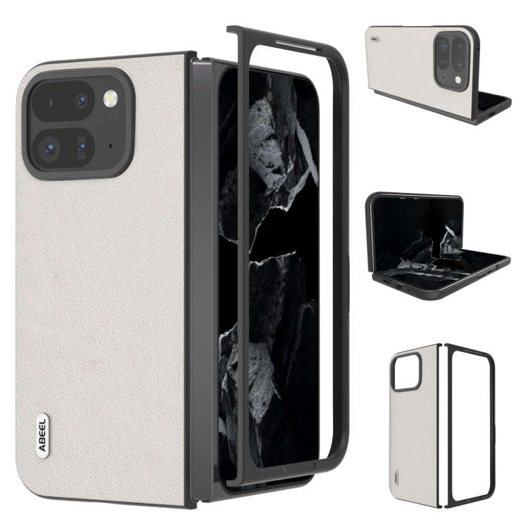 For Google Pixel 9 Pro Fold ABEEL Genuine Leather Wave Black Edge Phone Case(Grey)