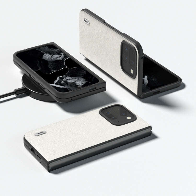 For Google Pixel 9 Pro Fold ABEEL Genuine Leather Wave Black Edge Phone Case(Grey)
