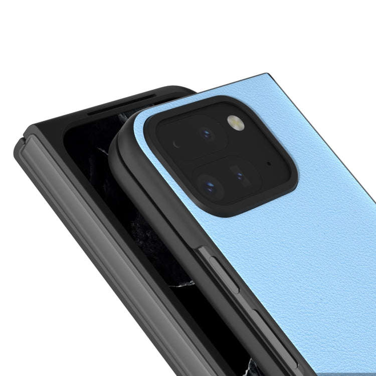 For Google Pixel 9 Pro Fold ABEEL Genuine Leather Wave Black Edge Phone Case(Blue)