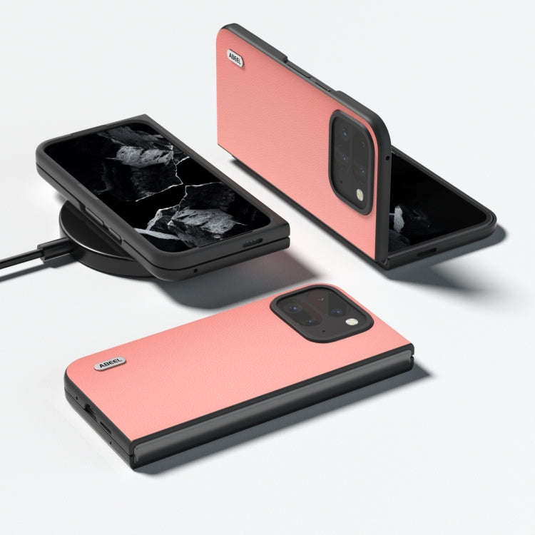 For Google Pixel 9 Pro Fold ABEEL Genuine Leather Wave Black Edge Phone Case(Pink)