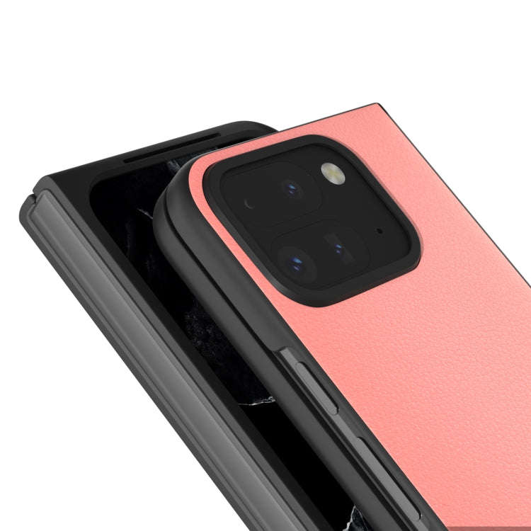 For Google Pixel 9 Pro Fold ABEEL Genuine Leather Wave Black Edge Phone Case(Pink)