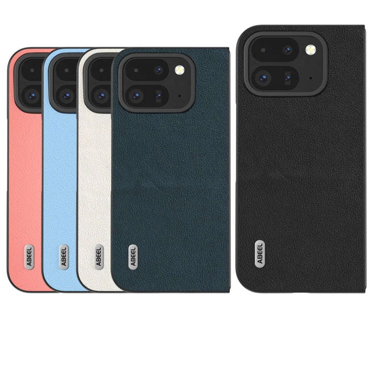 For Google Pixel 9 Pro Fold ABEEL Genuine Leather Wave Black Edge Phone Case(Pink)