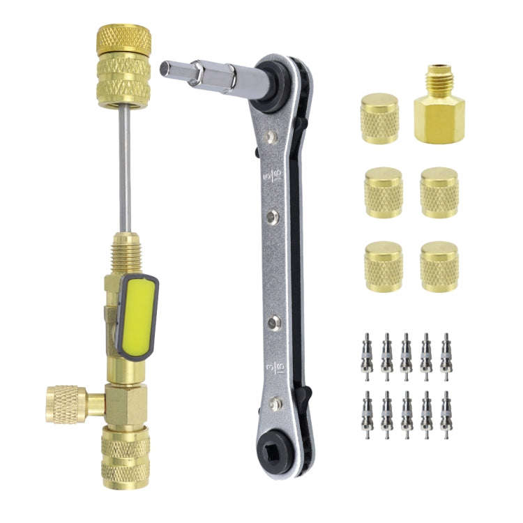 19pcs / Set Air Conditioning Valve Core Remover with Wrench(Gold)