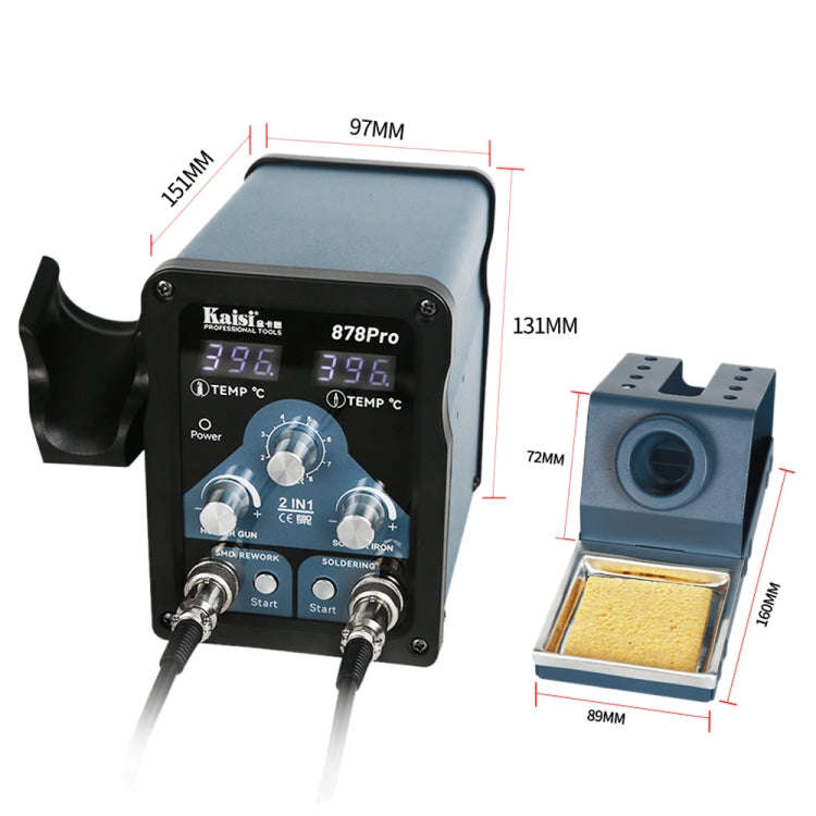 Kaisi 878Pro 2 in 1 Smart Sleep Lead-free Digital Display Hot Air Gun Soldering Iron Station, Plu...