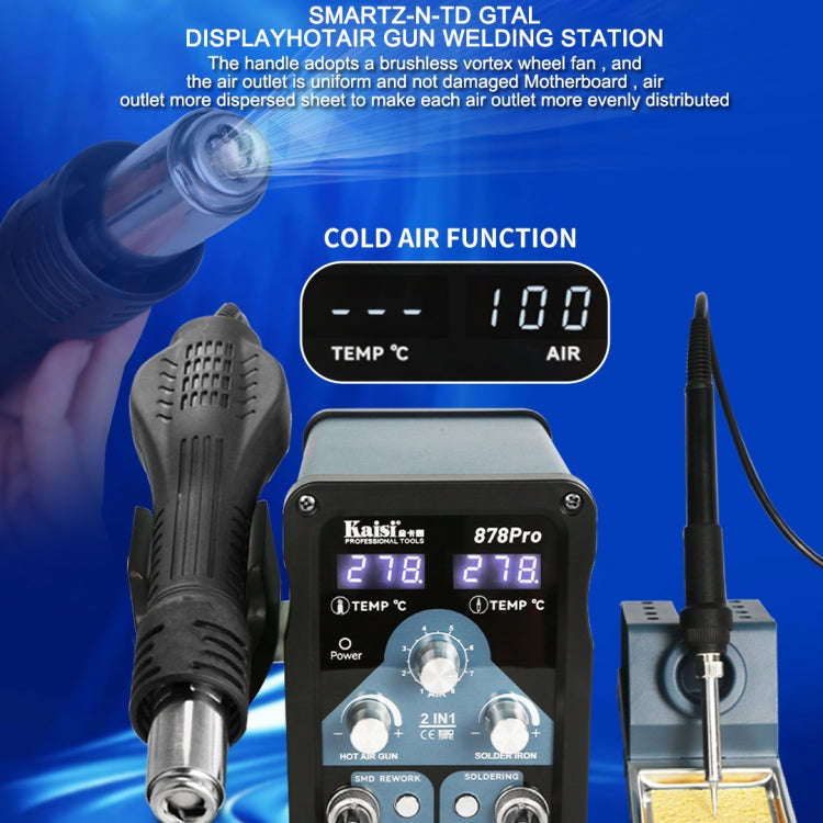 Kaisi 878Pro 2 in 1 Smart Sleep Lead-free Digital Display Hot Air Gun Soldering Iron Station, Plu...