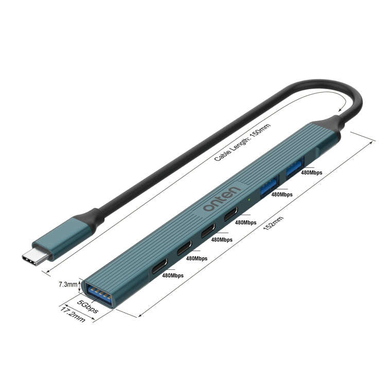 Onten UC972C 7 in 1 USB-C / Type-C to USB3.0 + USB2.0x2 + Type-Cx4 HUB Docking Station(Pine Green)