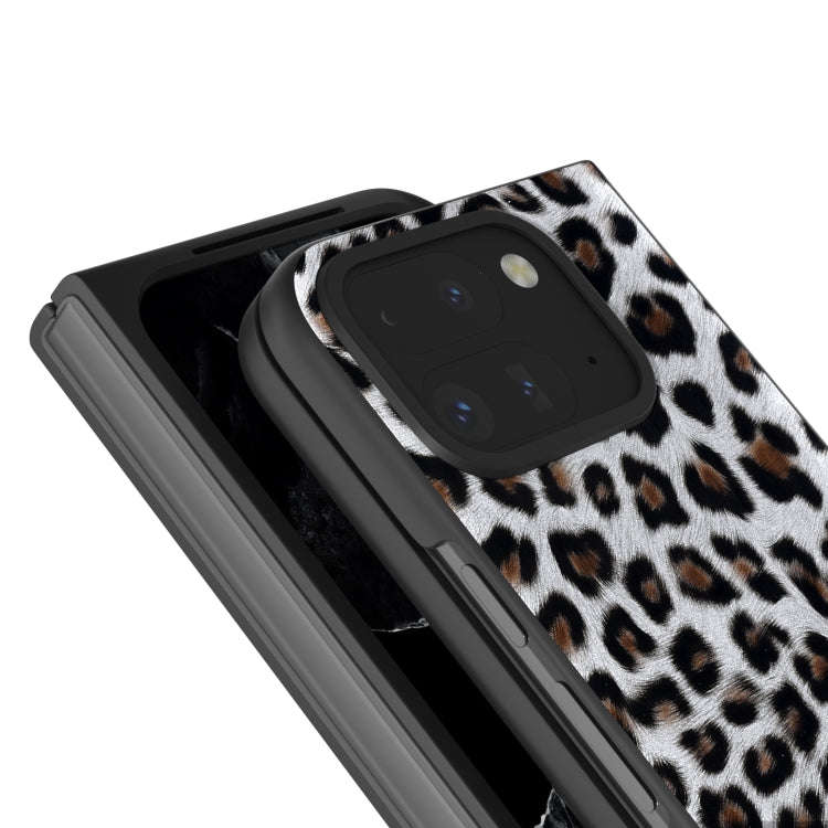 For Google Pixel 9 Pro Fold Black Frame Leopard Full Coverage Phone Case(Silver Leopard)