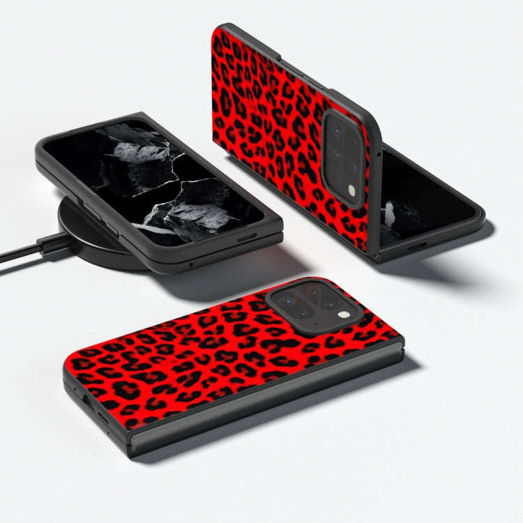 For Google Pixel 9 Pro Fold Black Frame Leopard Full Coverage Phone Case(Red Leopard)