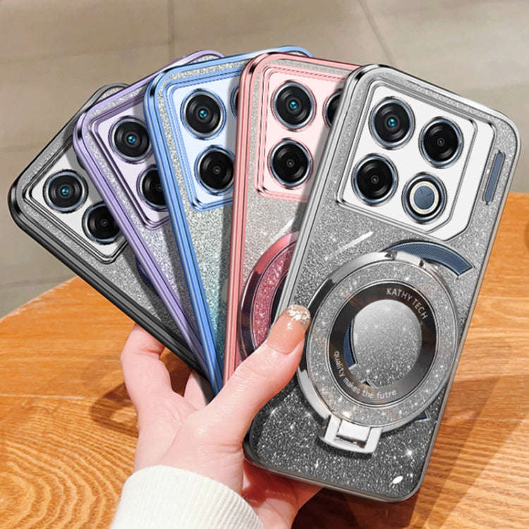 For Infinix GT 20 Pro Plated Gradient Glitter Round Holder TPU Phone Case(Silver)
