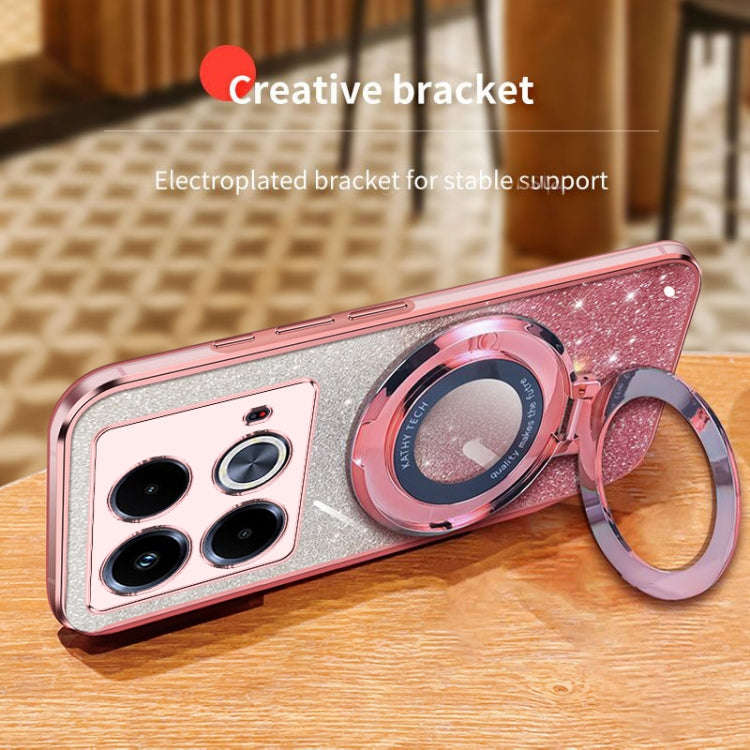 For Infinix Note 40 Plated Gradient Glitter Round Holder TPU Phone Case(Pink)
