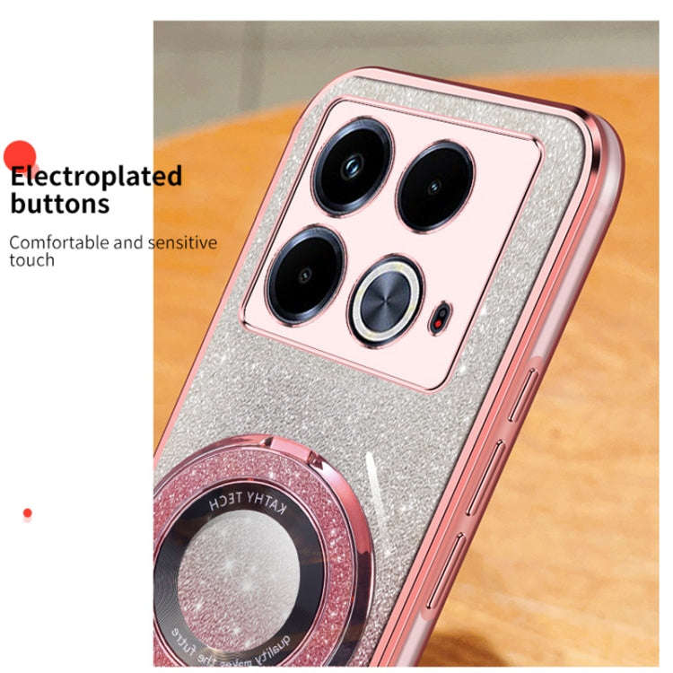 For Infinix Note 40 Plated Gradient Glitter Round Holder TPU Phone Case(Silver)