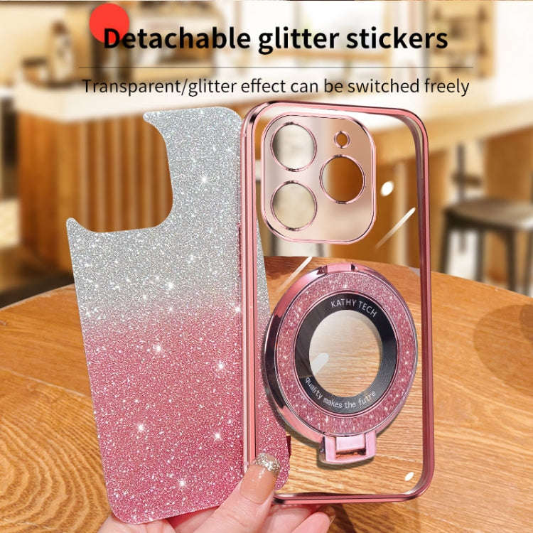 For Infinix Smart 8 / Smart 8 HD Plated Gradient Glitter Round Holder TPU Phone Case(Sierra Blue)