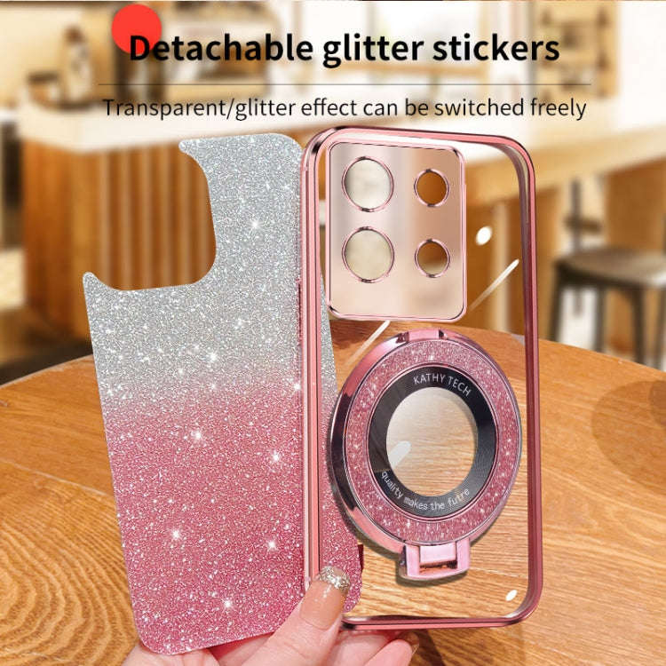 For Infinix Note 30 5G Plated Gradient Glitter Round Holder TPU Phone Case(Pink)