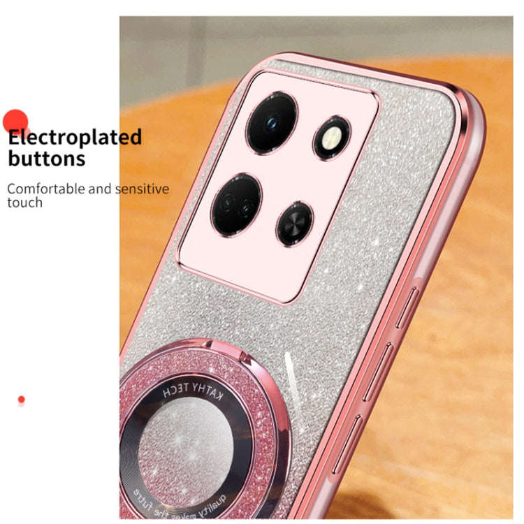 For Infinix Note 30 5G Plated Gradient Glitter Round Holder TPU Phone Case(Pink)
