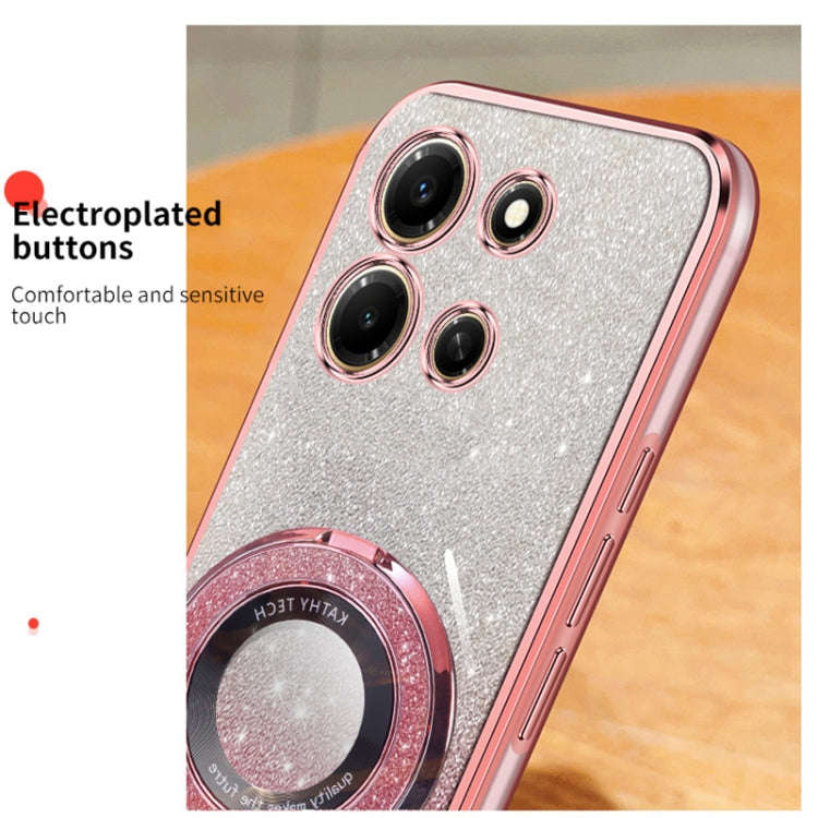For Infinix Note 30i Plated Gradient Glitter Round Holder TPU Phone Case(Pink)