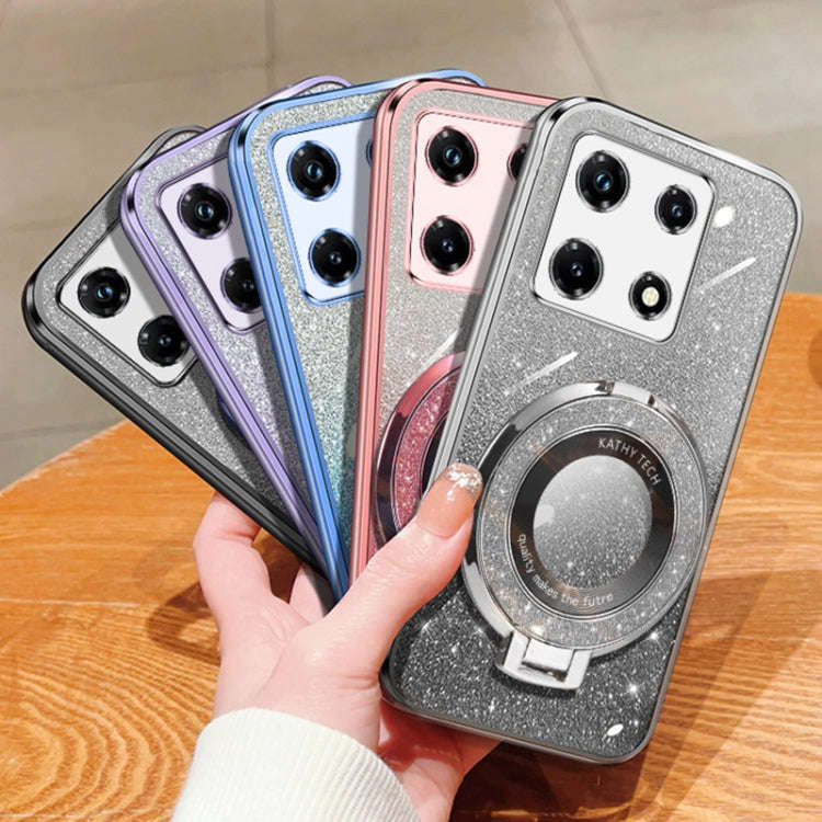 For Infinix Note 30 Pro Plated Gradient Glitter Round Holder TPU Phone Case(Silver)