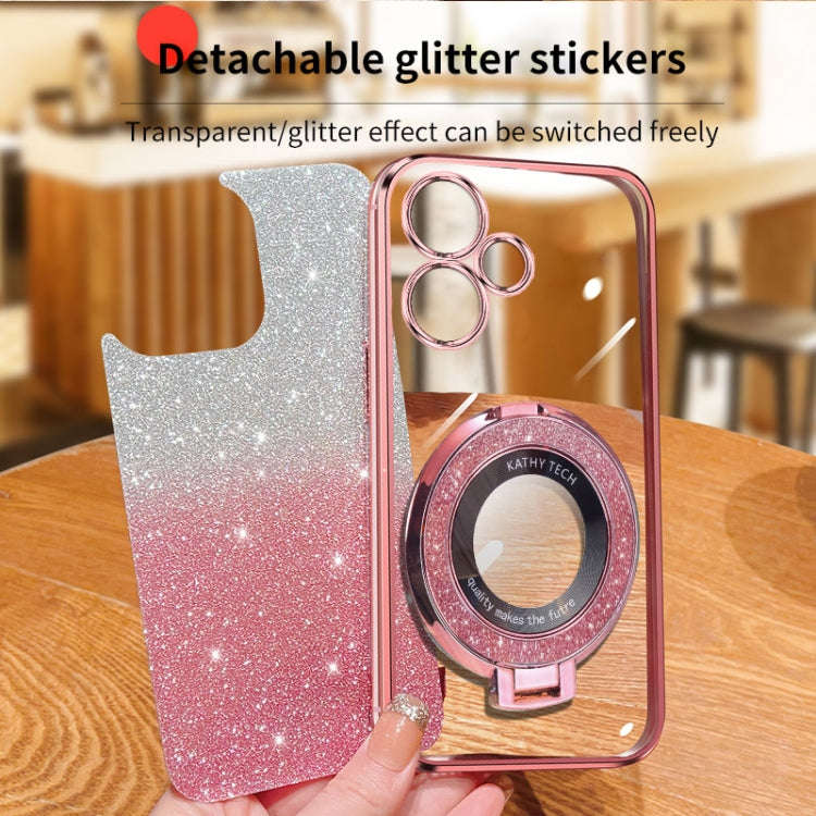For Infinix Hot 30 Play Plated Gradient Glitter Round Holder TPU Phone Case(Sierra Blue)