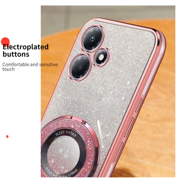 For Infinix Hot 30 Play Plated Gradient Glitter Round Holder TPU Phone Case(Sierra Blue)