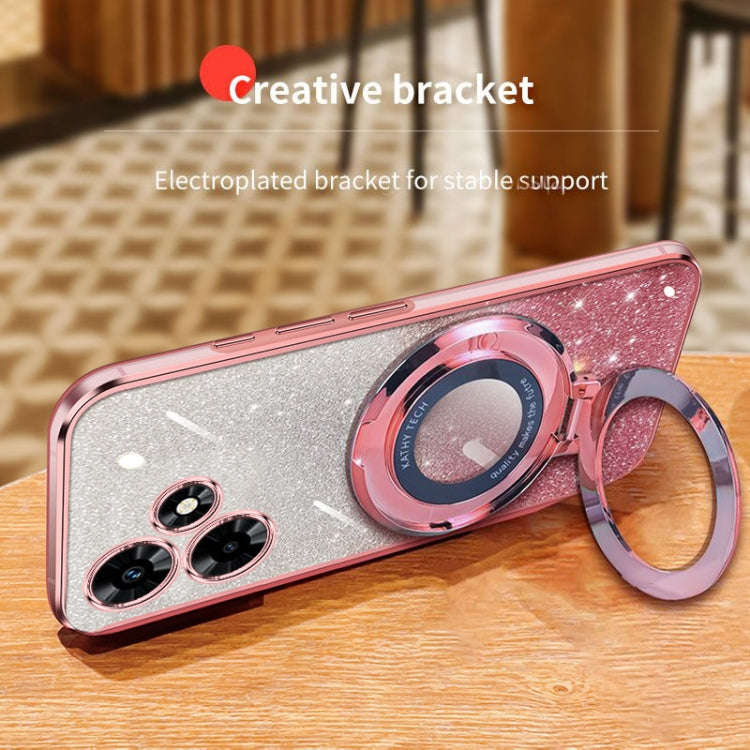 For Infinix Hot 30 Plated Gradient Glitter Round Holder TPU Phone Case(Purple)