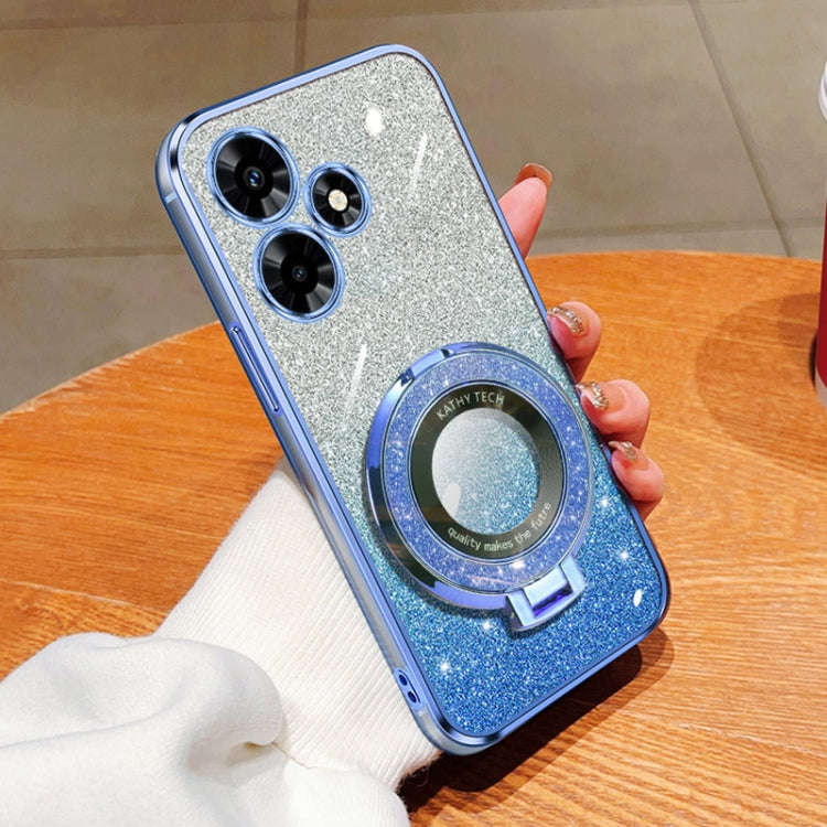 For Infinix Hot 30 Plated Gradient Glitter Round Holder TPU Phone Case(Sierra Blue)