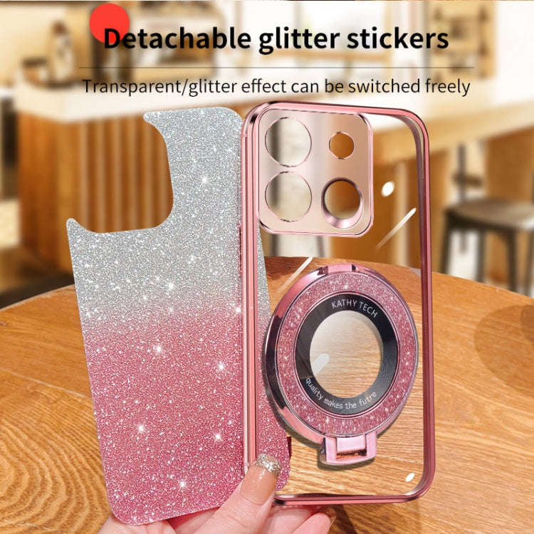 For Infinix Smart 7 Plated Gradient Glitter Round Holder TPU Phone Case(Pink)