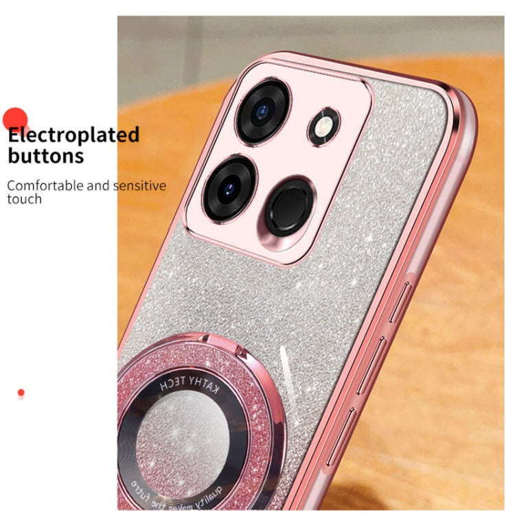 For Infinix Smart 7 Plated Gradient Glitter Round Holder TPU Phone Case(Pink)