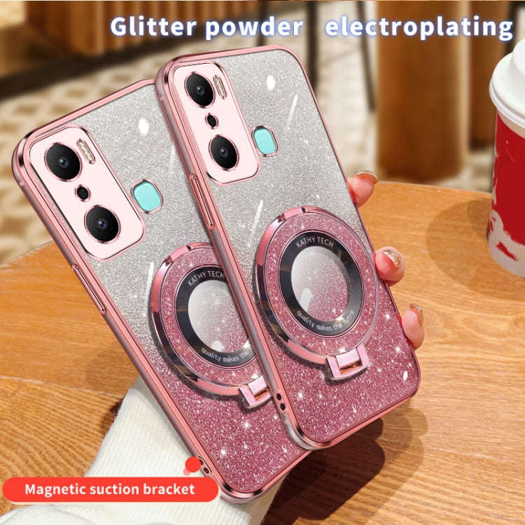 For Infinix Hot 20 Play Plated Gradient Glitter Round Holder TPU Phone Case(Purple)