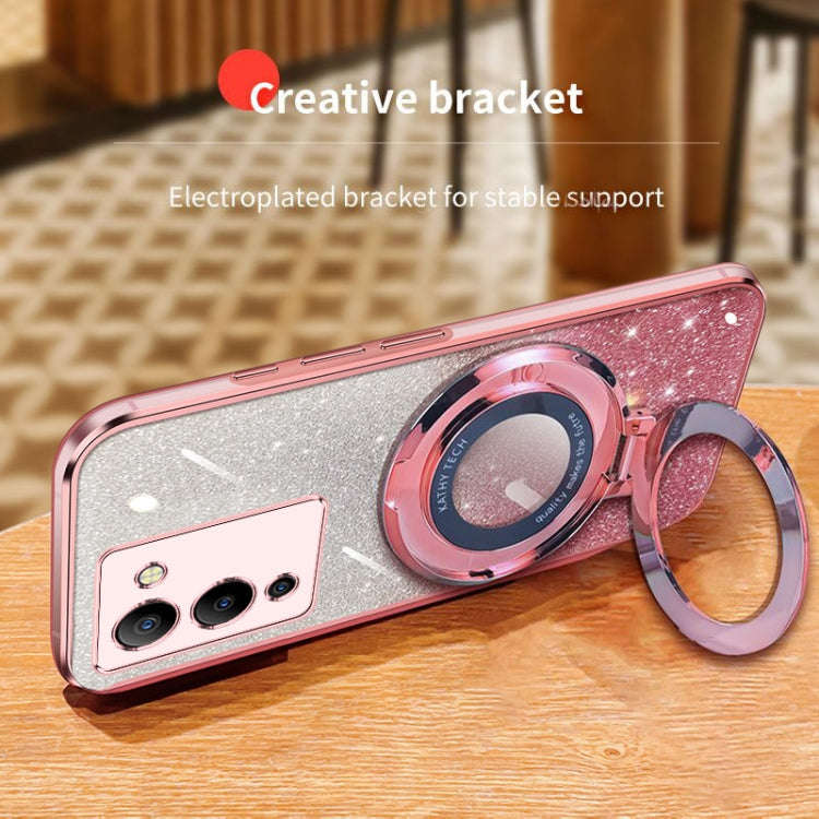 For Infinix Note 12 G96 Plated Gradient Glitter Round Holder TPU Phone Case(Pink)