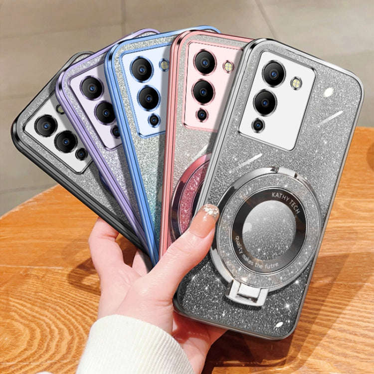 For Infinix Note 12 G96 Plated Gradient Glitter Round Holder TPU Phone Case(Silver)