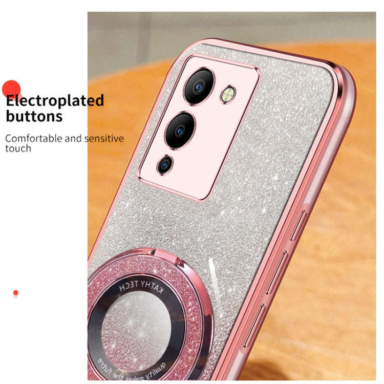For Infinix Note 12 G96 Plated Gradient Glitter Round Holder TPU Phone Case(Silver)