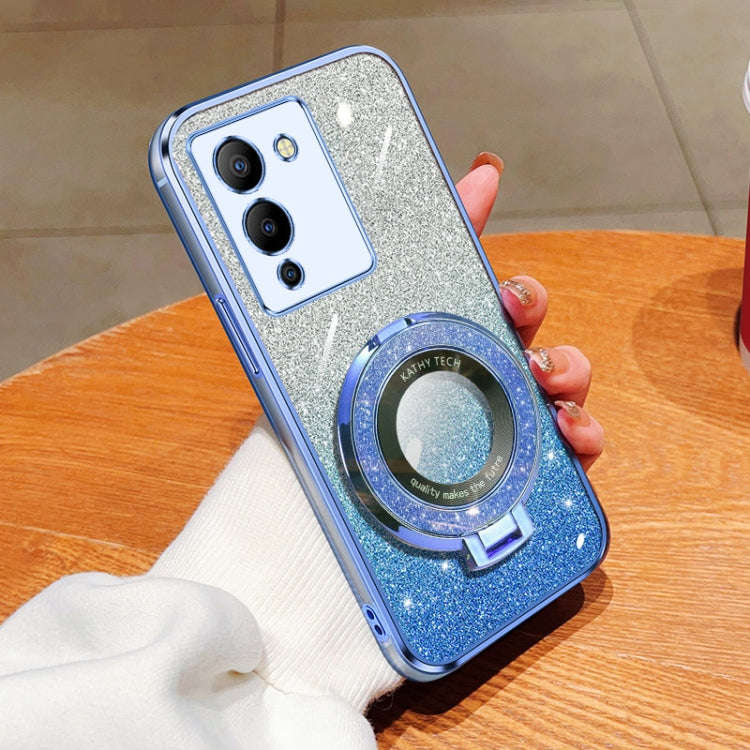 For Infinix Note 12 G96 Plated Gradient Glitter Round Holder TPU Phone Case(Sierra Blue)
