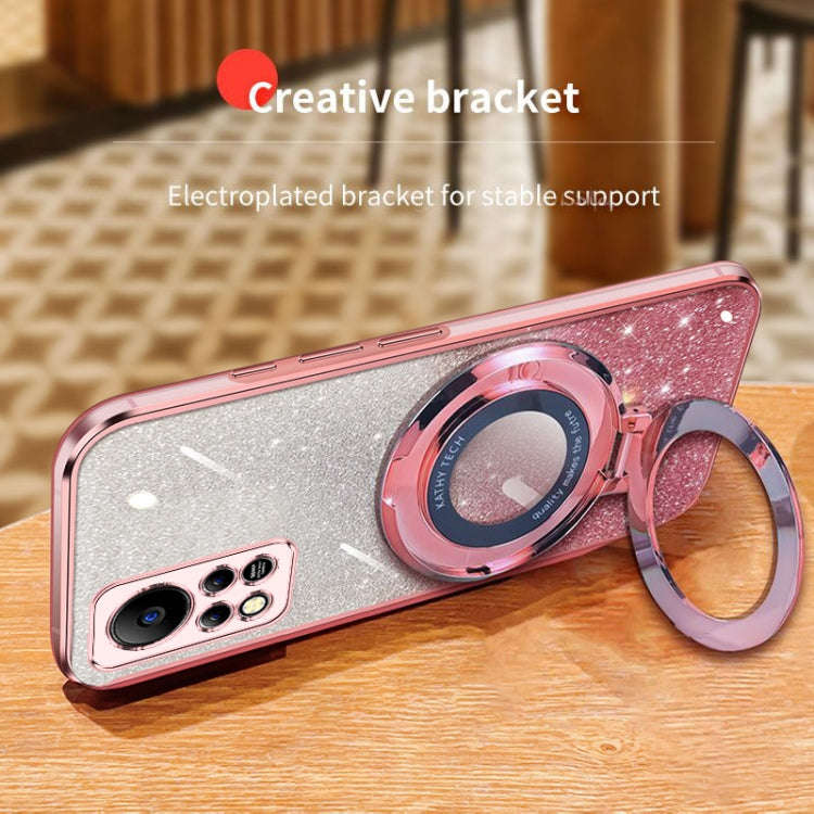 For Infinix Hot 11s NFC Plated Gradient Glitter Round Holder TPU Phone Case(Purple)