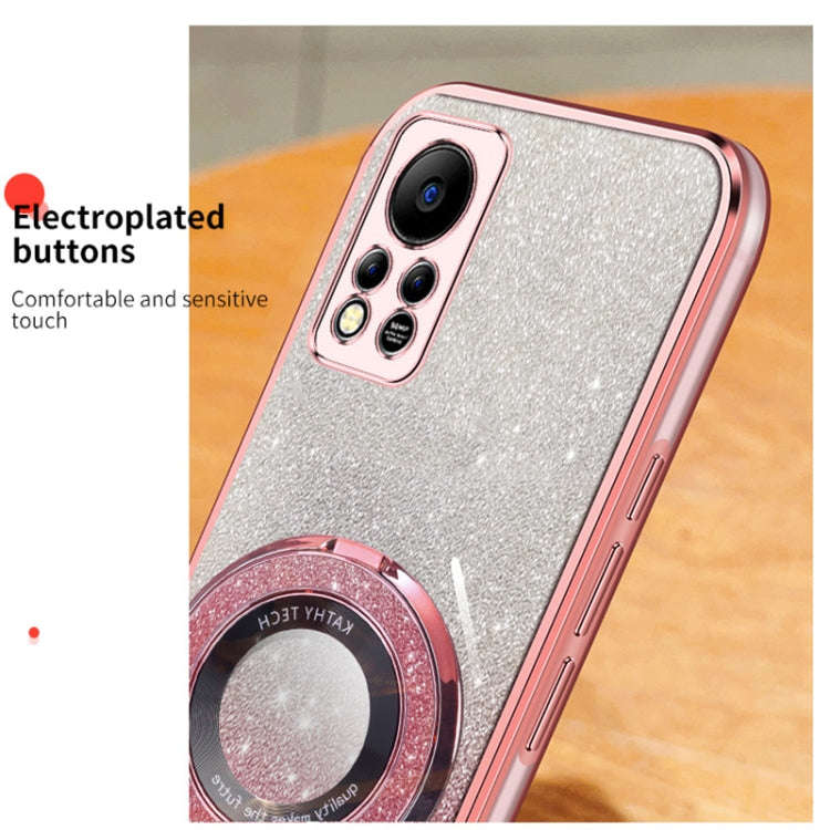 For Infinix Hot 11s NFC Plated Gradient Glitter Round Holder TPU Phone Case(Silver)