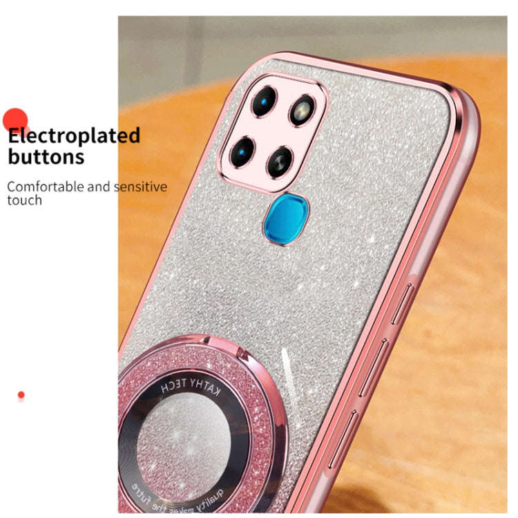 For Infinix Smart 6 Plated Gradient Glitter Round Holder TPU Phone Case(Sierra Blue)