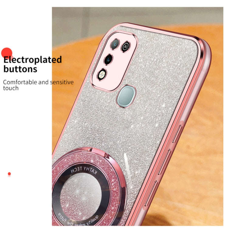 For Infinix Hot 10 Play Plated Gradient Glitter Round Holder TPU Phone Case(Purple)
