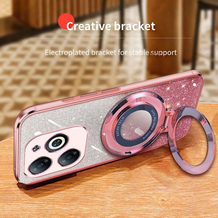 For Infinix Hot 40i Plated Gradient Glitter Round Holder TPU Phone Case(Pink)
