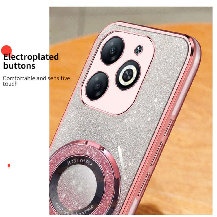 For Infinix Hot 40i Plated Gradient Glitter Round Holder TPU Phone Case(Pink)