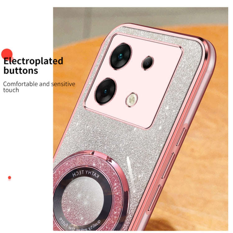 For Infinix Zero 30 5G Plated Gradient Glitter Round Holder TPU Phone Case(Sierra Blue)