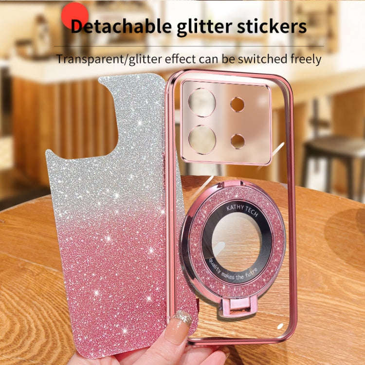 For Infinix Zero 30 5G Plated Gradient Glitter Round Holder TPU Phone Case(Black)