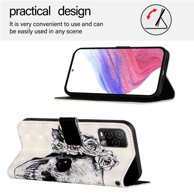 For BLU View 5 Pro 3D Painting Horizontal Flip Leather Phone Case(Skull)